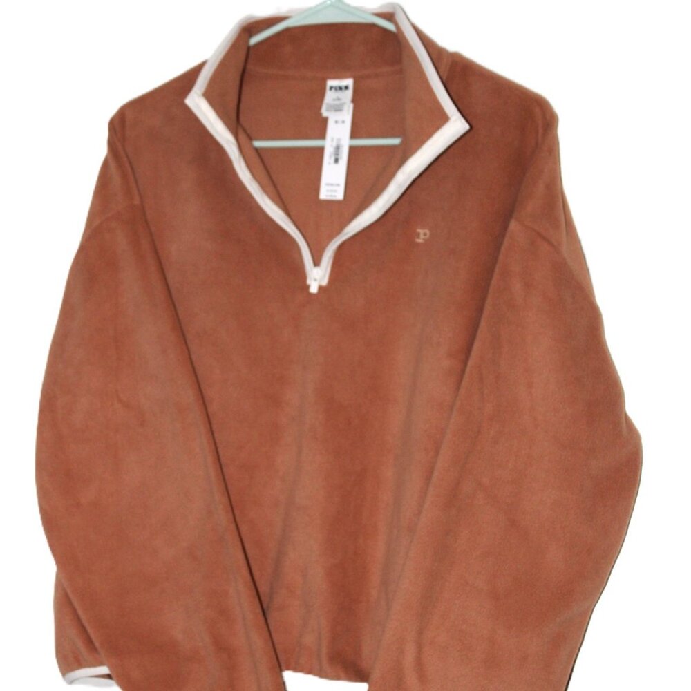 Pink Victoria Secret Long Sleeve Fleece Sweatshirt Tan Size M NWT